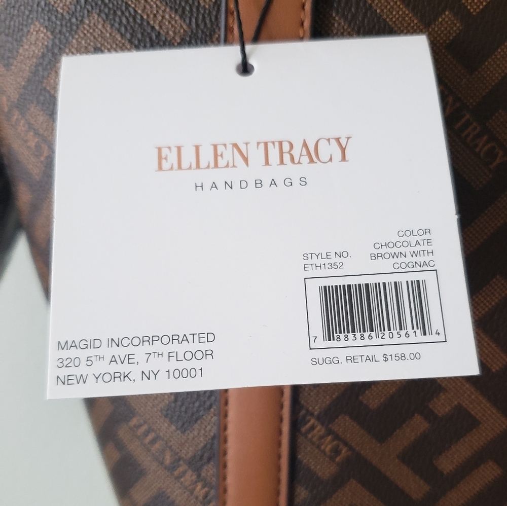 Ellen Tracy Brown Faux Leather Shopper Tote Satchel NWT - Picture 5 of 8